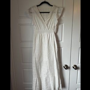 Poa Studio Eyelet White Wrap Front Midi Dress